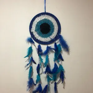 Dream Catcher 6 inch (15 cm) Blue evil eye dream catcher crochet Handmade Wall Hangings Wall bedroom decor Girls Teens room dec