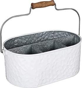 Galvanized caddy <b>utensil</b> <b>holder</b> <b>with</b> wooden handle for farmhouse style kitchens rustic parties outdoor serving - Product Image 1