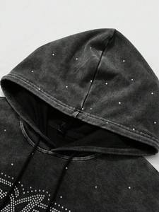 Sweat à capuche unisexe personnalisé pour l'automne avec logo avant orné de strass, style streetwear, délavage acide, 100% coton molletonné 2025 - Product Image 4