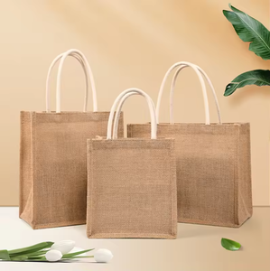 Bolso de compras de arpillera de yute colorido ecológico con bolsillo con cremallera, producto textil y de cuero a buen precio - Product Image 3