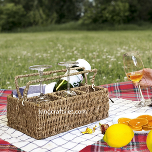 Porte-ustensile en jonc de mer tissé rectangulaire naturel avec couvercle pour organiser les séparateurs de panier de stockage d'aliments en osier jacinthe d'eau - Product Image 2