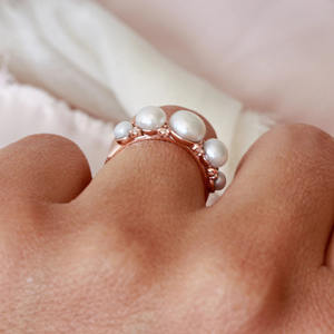 Anillo de Perlas de Agua Dulce Grado AAAAA, Banda Minimalista de Plata de Ley 925 Maciza Chapada en Oro Rosa, Anillo de Compromiso y Boda para Mujer - Product Image 5