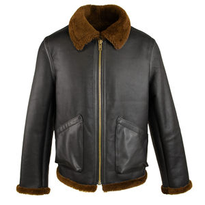 Venta al por mayor de alta calidad de los hombres bomber chaqueta de cuero hecho a mano de primera calidad de cuero genuino de piel de oveja Sherpa chaqueta de piel de oveja para los hombres - Product Image 1