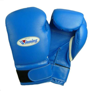 Gants de boxe professionnels en cuir bleu avec fermeture velcro au poignet, gants d'entraînement et de sparring pour hommes et femmes - Product Image 1