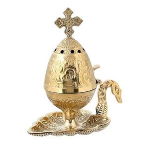 Brûleur d'encens en laiton de qualité supérieure Cross Top Mop Encensoir fini pour les vacances Brûleur de diffuseur de bois d'agar de noël pour religieux - Product Image 6