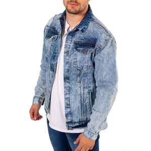 Veste en jean vintage pour homme, 100% coton, fermeture éclair, automne, décontractée, bleu uni, vêtements en jean - Product Image 3
