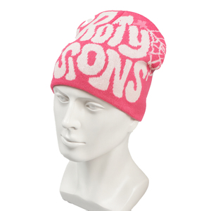 Bonnet en tricot Jacquard rose avec lettre graphique Logo personnalisé acrylique Streetwear hiver chaud Hip Hop mode casquette en gros - Product Image 1