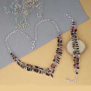 Collar de turmalina múltiple natural, collar de piedra rugosa de Plata de Ley 925, elegante piedra preciosa de turmalina múltiple rugosa - Product Image 2