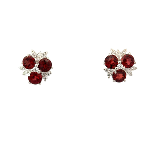 925 <b>Sterling</b> <b>Silver</b> Natural Gemstone Jewelry Red Garnet & American Diamond Three Stone <b>Stud</b> <b>Earrings</b> for Women for Wedding Gift - Product Image 1