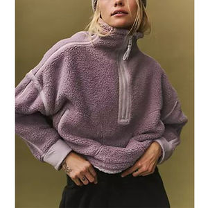 Sudadera con Capucha de Alta Calidad para Mujer, Azul y Blanca, Gruesa, con Media Cremallera, de Felpa, Algodón, Talla Grande, Cuello Alto, Estilo Sherpa - Product Image 5