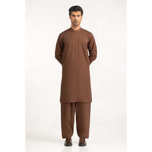 Traje Shalwar Kameez Bordado Marrón para Hombre, Estilo Étnico Indio, de Seda y Algodón, para Fiestas - Product Image 4
