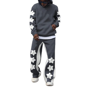 ชุดวอร์มสำหรับผู้ชายชุดวอร์มสองชิ้นผ้าคอตตอนพิมพ์ลายแถบด้านข้างชุดวอร์ม450ผ้าคอตตอนพิมพ์โลโก้ตามสั่ง - Product Image 1