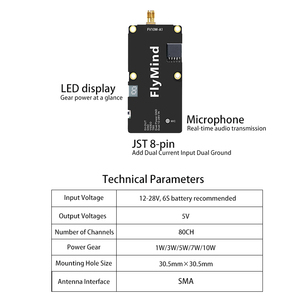 Flymind 4.9g-6G máy gặt vô cực 5.8G 10W 80ch VTX 2-8S Lipo 400mW/2W/5W/7.5W/10W máy phát có thể chuyển đổi cho tầm xa RC FPV - Product Image 4