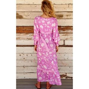 Summer Casual <b>Linen</b> <b>Maxi</b> <b>Dress</b> Square Neck Flared Balloon Sleeves Ankle Length Embroidery Lace-up Button African Print Style - Product Image 2