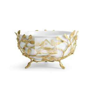 Bol de service à dessert décoratif en métal cadeau spécial pour les voisins couleur blanche et couleur dorée Style perforé Base Mini taille - Product Image 2