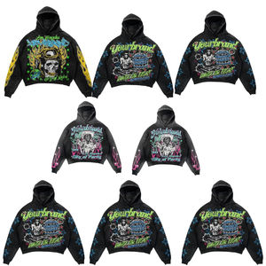 Sudaderas con capucha de gimnasio de invierno para hombre de rizo francés de algodón pesado con logotipo personalizado Unisex 100% algodón lavado con ácido diseño Vintage diamantes de imitación - Product Image 2