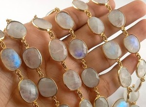 Arco Iris piedra lunar piedra preciosa bisel conector cadena forma libre tamaño latón bisel conjunto cadena para accesorios de joyería - Product Image 2