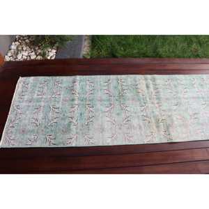 Alfombra Turca Vintage de Lana Azul Sólida de 2.3x8.4 pies - Product Image 5