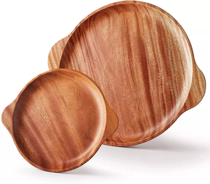 latest Vintage Eco-Friendly Wooden 3 Compartment Divided Wood Plate Handcrafted Acacia <b>Dessert</b> Dish Serving Trays for sale - Product Image 6