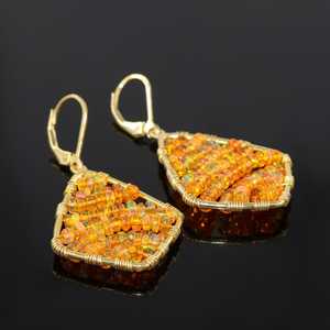 Handmade Orange Fire <b>Opal</b> <b>Earrings</b> 925 Sterling Silver 14K Gold Plated Dangle October Birthstone Boho Jewelry - Product Image 3