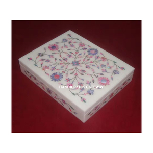 Mayorista Mármol Blanco Azul Y Rosa Madre De Perla Patrón Con Incrustaciones Personalizar Collar De Lujo Y Anillo Embalaje Joyero - Product Image 1