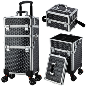 3 in 1 Rolling <b>Makeup</b> Trolley with Detachable Compartments Lockable Cosmetic Storage <b>Case</b> <b>on</b> <b>Wheels</b> Portable Salon Organizer - Product Image 1