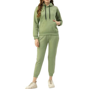 ชุดวอร์มผู้หญิงแบบสวมหัวผ้าฝ้าย100% แบบมีกระเป๋าชุดวอร์มสีพื้นพิมพ์ลายพิมพ์ฉลากตามต้องการ - Product Image 1