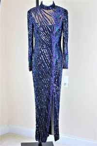 Elegante Vestido de Noche y Fiesta con Bordado Floral, Vestido Largo de Lujo con Mangas Completas, Lentejuelas y Cuentas, Silueta en Línea A - Product Image 4