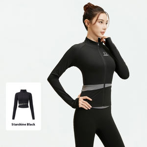 Veste de sport pour femmes à manches longues Zip Gym High Neck Zipper Yoga Jacket Fitness Wear Top Veste d'entraînement complète - Product Image 5