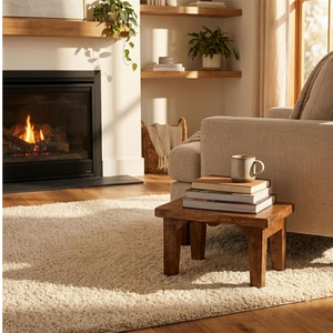 Chowki en bois massif pour Pooja, finition naturelle, pour se préparer à la prière, avec tabouret et table d'appoint pour la maison, pré-assemblé - Product Image 4