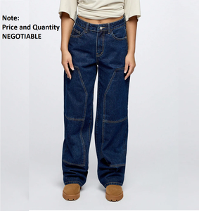 Pantalon en jean ample pour femme, taille mi-haute, devant plat, vintage, délavé, avec décorations peintes, 100% coton biologique - Product Image 6