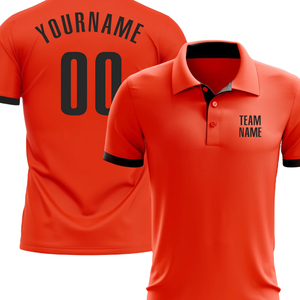 Camiseta Polo Sublimada Naranja Personalizada con Detalles Negros, con Nombre de Equipo y Número de Jugador, Elegante y Cómoda - Product Image 4