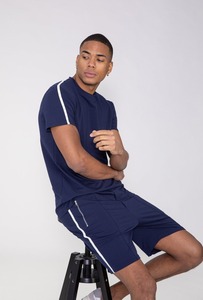 Logo personnalisé en ligne Ensemble court uni d'épaisseur modérée avec motif de tache T-shirt en coton à manches courtes et short pour homme - Product Image 5