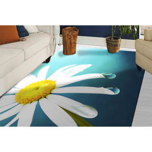 Tapis Daisy : Tapis antidérapant bleu à motifs botaniques, tapis imprimé, tapis fin non tissé - Product Image 3