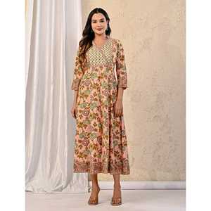 Vestido Largo Estampado de Algodón Color Durazno, Estilo Casual Elegante Hippie para Mujer, Transpirable, Cintura Natural, Talla 5XL, para Club - Product Image 3