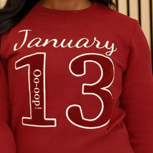 J13 janvier 13 Chenille Crewneck Sweatshirt Premium Fleece Sorority Apparel Greek DST Delta Maroon Heritage Top - Product Image 3