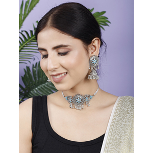 GS SkyBlue Fine Jewelry Set Round Center Flower <b>Choker</b> with Pearl and Diamond Stainless Steel for Wedding Party Engagement - Product Image 3