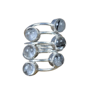 Anillo hecho a mano de rutilo negro Natural cabujón de piedras preciosas anillo fino 925 sólida plata esterlina 925 joyería de plata estampada - Product Image 1