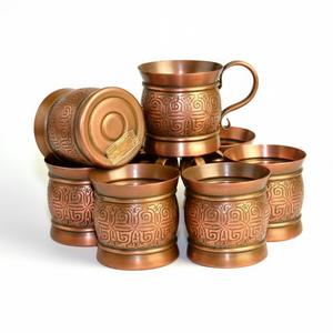 Premium Pure Copper <b>Mugs</b> Set Of 4 Handcrafted Antique Floral Design Solid Copper Barware & Drinkware <b>Gifting</b> Set With Handles - Product Image 3