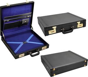 Maletín para Insignia Masónica, Negro, Cuero Genuino, Estuche Rígido para Mandil con Cierres Dorados (Provincial) - Product Image 1