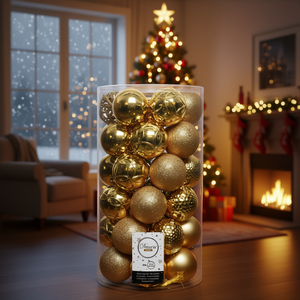 Ensemble de 37 boules de Noël en plastique doré Amicasa (6 cm) 9020800 Boules de Noël et décorations d'arbre pour décorations festives - Product Image 3