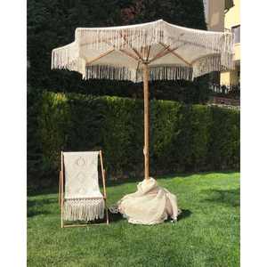 Parasol de plage en macramé style bohème chic avec bordure en bois, auvent au crochet, protection solaire extérieure pour cour et salle de sport - Product Image 1