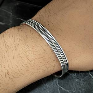 Handmade 925 Sterling <b>Silver</b> Patterned <b>Cuff</b> <b>Bracelet</b> Adjustable Men's Fashion Accessory Christmas Day Gift - Product Image 1