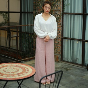 Pantalon écologique en lin rayonne décontracté taille moyenne avant plat jambe large pour femme avec caractéristiques de séchage rapide et respirantes - Product Image 5