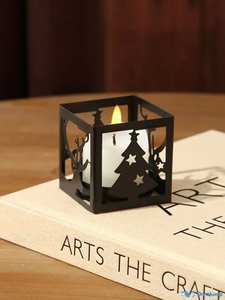 Candelabro de Navidad de Metal de granja rústica con acabado antiguo para acentos de mesa de comedor de vacaciones festivas - Product Image 2