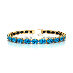 Elegante forma ovalada Topacio Azul suizo piedra preciosa 18K oro puro pulsera de tenis boda única joyería fina pulsera de regalo de San Valentín - Product Image 3