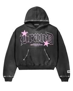 เสื้อฮู้ดแขนยาวพิมพ์ลายเทอร์รี่ฝรั่งเศสหรูหราสำหรับผู้ชาย: เสื้อครอปแขนยาวพิมพ์ลายกรดติดไรน์สโตน - Product Image 2