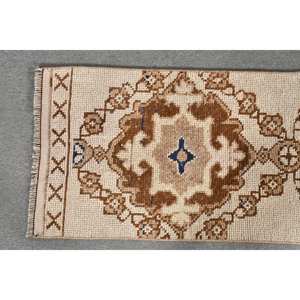 พรมตุรกีวินเทจ2x11.1ft ลาเท็กซ์ขนสัตว์ลาเท็กซ์สำหรับวัยรุ่นการเย็บปะติดปะต่อกันบริเวณกว้างสีน้ำตาลเบจแบบชนบทแฮนด์เมด - Product Image 3