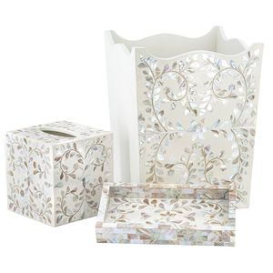 La mejor cubierta de caja de pañuelos de madera personalizable pulida con azulejos brillantes de nácar estilo Floral decorativo funcional - Product Image 3