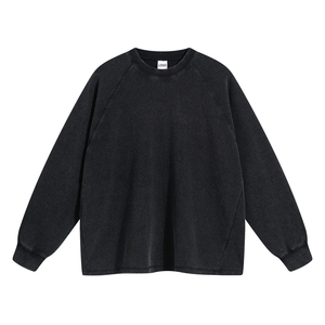 OEM Unisex Boxy Cropped Hoodie Custom Men Heavyweight Cotton Acid Wash Sweatshirts Vintage Distressed <b>Waffle</b> Long Sleeve T <b>Shirt</b> - Product Image 4